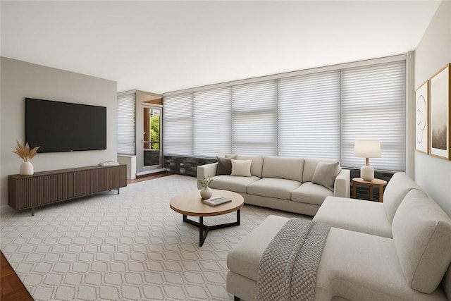 living room featuring baseboards