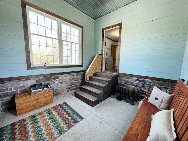 259 Old Mercer Rd, Springfield Twp Mer, PA 16156 - bathroom with plenty of natural light, wooden walls, and concrete flooring