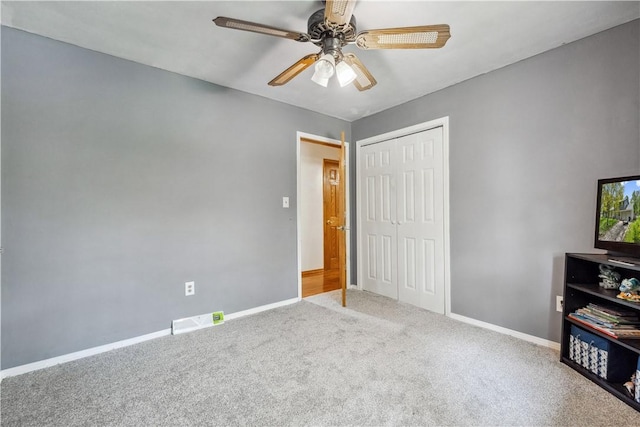106 Boyanna Dr, Industry, PA 15052 - unfurnished bedroom with baseboards, carpet flooring, a closet, and a ceiling fan