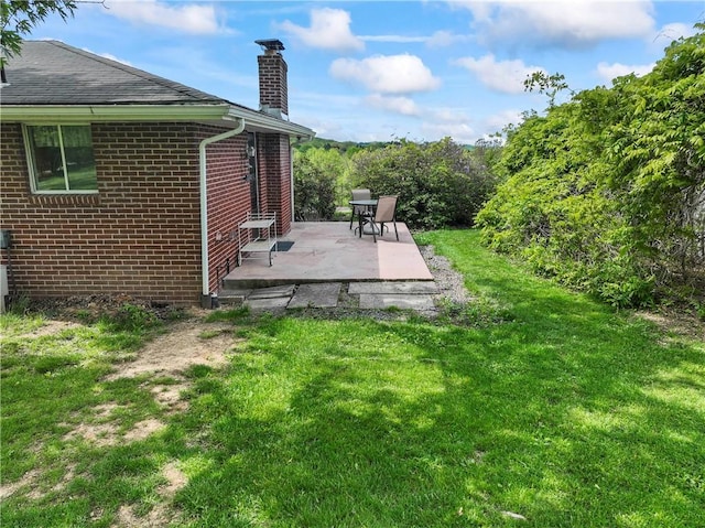 view of green lawn with a patio area