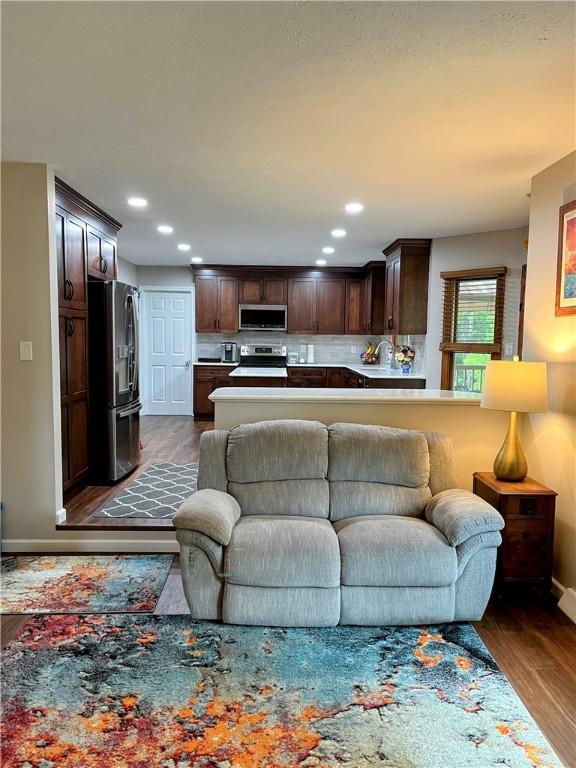1016 Timberwood Ct, Murrysville, PA 15668 - living area featuring dark wood-type flooring, baseboards, and recessed lighting