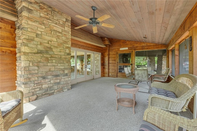 584 Park Rd, Chippewa Twp, PA 15010 - sunroom / solarium featuring french doors, lofted ceiling, and ceiling fan