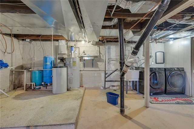 584 Park Rd, Chippewa Twp, PA 15010 - unfinished basement featuring electric water heater, independent washer and dryer, a water pressure tank, and a water softener system