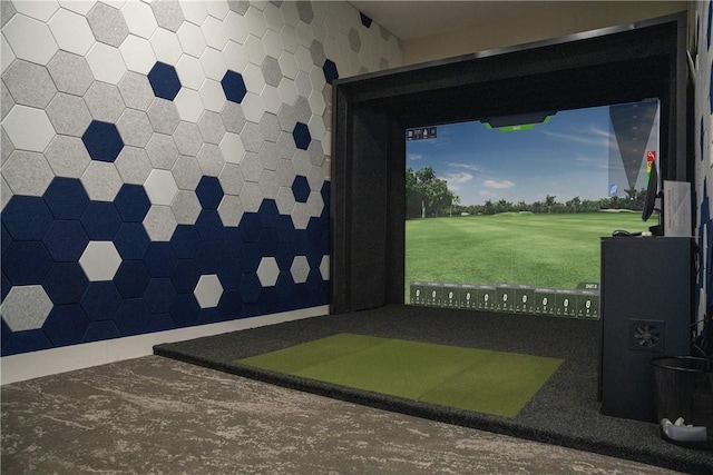 playroom with golf simulator