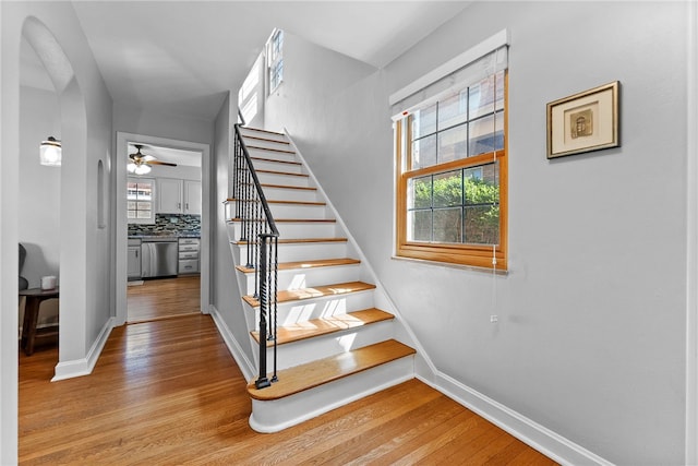 4030 Dalewood St, Brentwood, PA 15227 - stairs with wood finished floors, baseboards, and healthy amount of natural light
