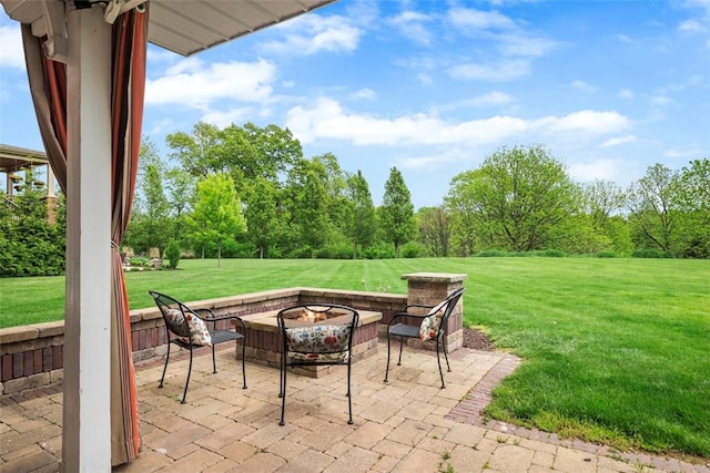 view of patio / terrace with an outdoor fire pit