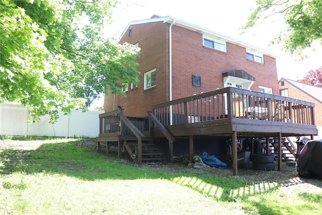 200 Burch Dr, Moon/Crescent Twp, PA 15108 - rear view of house with stairs, a wooden deck, and brick siding