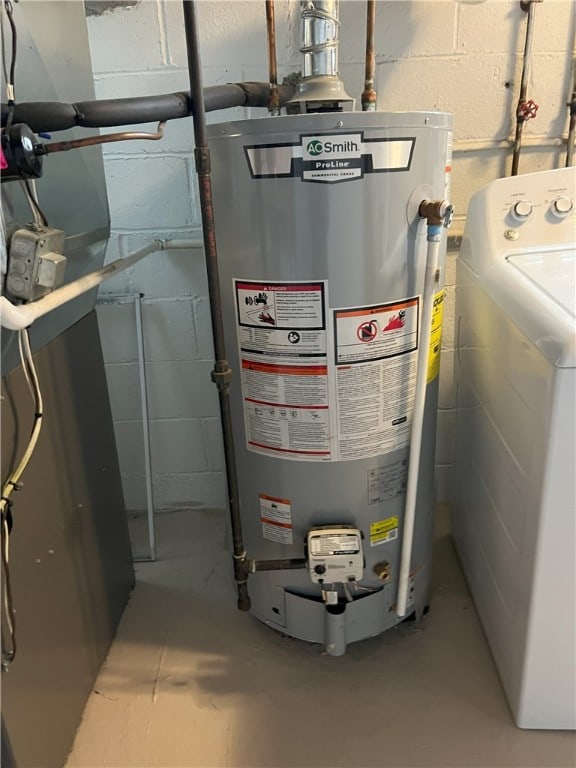 utility room with water heater and washer / clothes dryer
