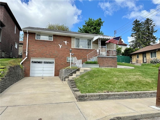 1410 Transverse Ave, Carrick, PA 15210 - view of front of house featuring an attached garage, a front lawn, concrete driveway, and brick siding
