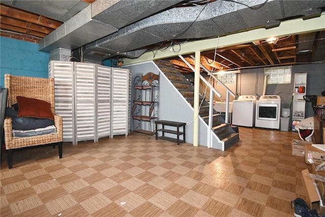 5005 Brownsville Rd, Whitehall, PA 15236 - basement featuring washing machine and dryer and stairs