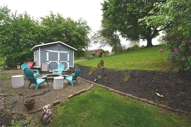 5005 Brownsville Rd, Whitehall, PA 15236 - view of grassy yard with a storage unit, an outdoor structure, and a fire pit