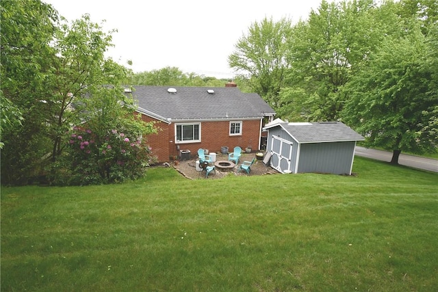 5005 Brownsville Rd, Whitehall, PA 15236 - back of house featuring an outdoor fire pit, a shed, an outdoor structure, and a yard