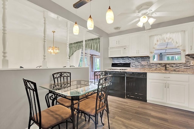 1409 Gill Hall Rd, Jefferson Hills, PA 15025 - kitchen featuring dishwasher, white microwave, range with gas cooktop, ceiling fan, and tasteful backsplash