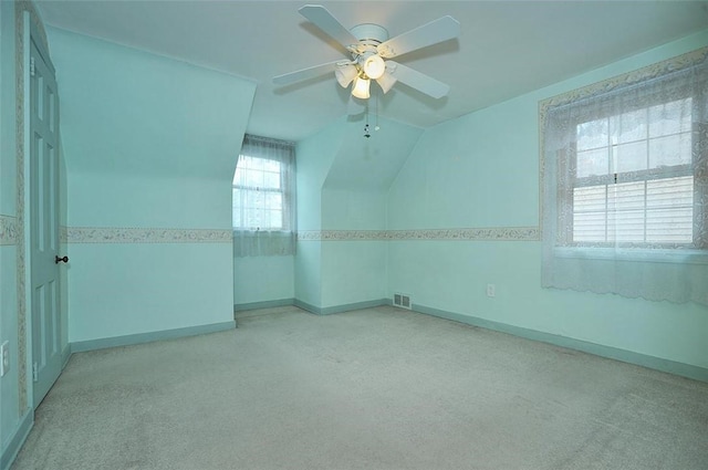 338 Elizabeth Ave, Chalfant Boro, PA 15112 - unfurnished room with a ceiling fan, carpet, vaulted ceiling, and baseboards