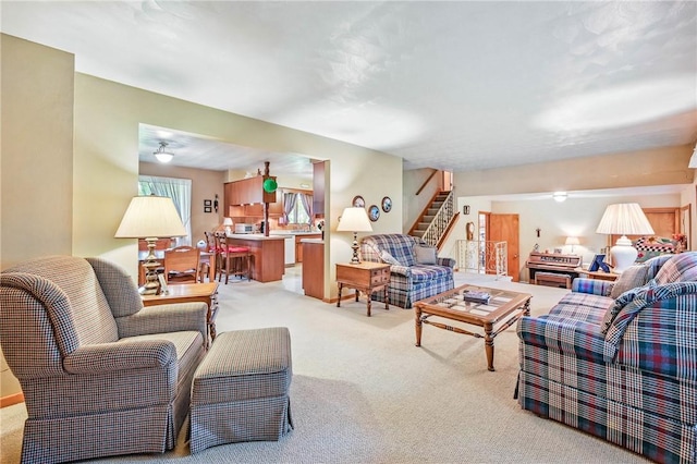 1807 Memorial, Farrell, PA 16121 - living room featuring light colored carpet and stairs