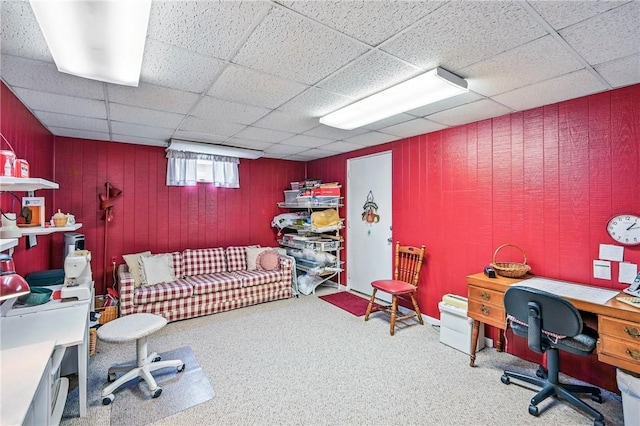 1807 Memorial, Farrell, PA 16121 - office area with a drop ceiling, carpet floors, and wooden walls