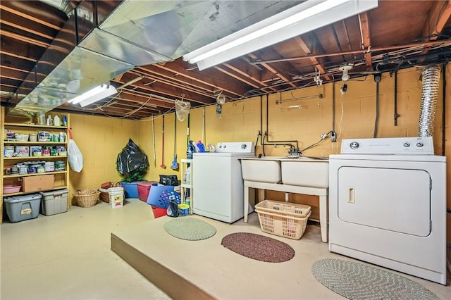 1807 Memorial, Farrell, PA 16121 - unfinished basement featuring washing machine and dryer and a sink