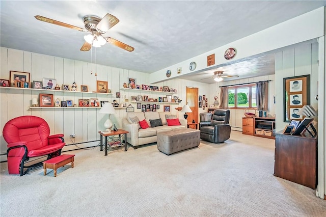 1807 Memorial, Farrell, PA 16121 - living area with ceiling fan, carpet flooring, and a baseboard radiator