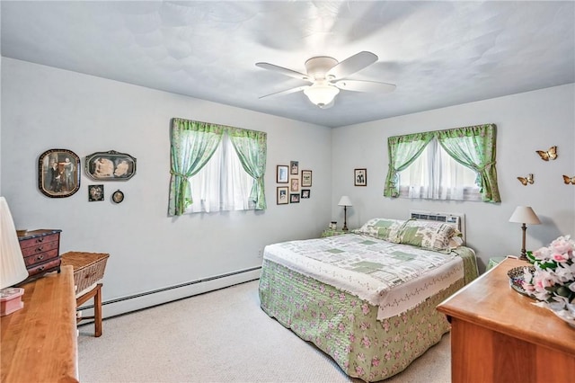 1807 Memorial, Farrell, PA 16121 - bedroom featuring a baseboard heating unit, a ceiling fan, and light carpet