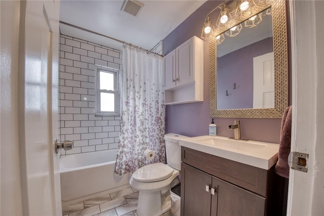 5 Jackson St, Kennedy Twp, PA 15108 - full bath with toilet, shower / bath combo, vanity, and marble look tiles