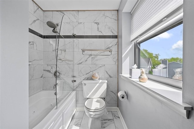 2880 Willowick Ct, South Fayette, PA 15017 - bathroom featuring marble finish flooring, toilet, and shower / bath combination