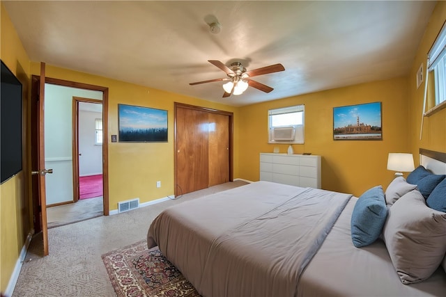 433 Brunner Dr, Monroeville, PA 15146 - bedroom with carpet floors, a ceiling fan, baseboards, cooling unit, and a closet