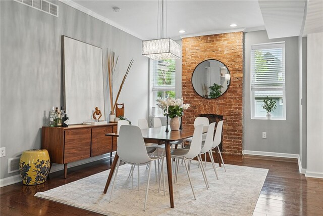 608 N Euclid Ave, East Liberty, PA 15206 - dining room featuring hardwood / wood-style flooring, baseboards, a chandelier, ornamental molding, and recessed lighting