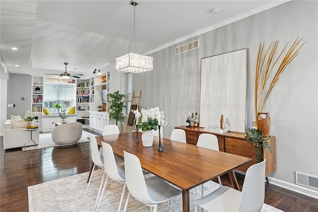 608 N Euclid Ave, East Liberty, PA 15206 - dining space featuring wood finished floors, ceiling fan, a chandelier, ornamental molding, and baseboards