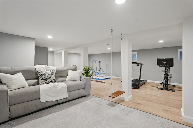 608 N Euclid Ave, East Liberty, PA 15206 - living area featuring wood finished floors, baseboards, and recessed lighting