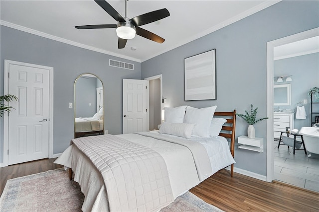 608 N Euclid Ave, East Liberty, PA 15206 - bedroom featuring crown molding, wood finished floors, baseboards, and a ceiling fan