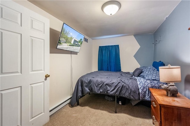 bedroom featuring carpet flooring and a baseboard radiator