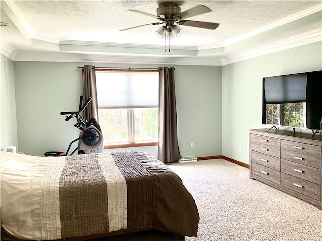 112 Pheasant Ridge Dr, Center Twp But, PA 16001 - bedroom with a raised ceiling, crown molding, carpet floors, baseboards, and a ceiling fan