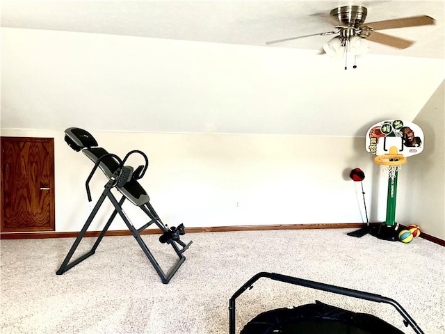 112 Pheasant Ridge Dr, Center Twp But, PA 16001 - workout area with baseboards, ceiling fan, and vaulted ceiling