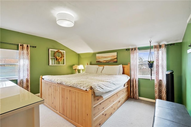1009 Connor Rd, Castle Shannon, PA 15234 - bedroom featuring light carpet, vaulted ceiling, and baseboards