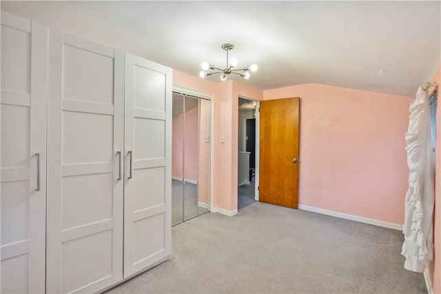 1009 Connor Rd, Castle Shannon, PA 15234 - unfurnished bedroom with light colored carpet, a closet, a chandelier, and baseboards