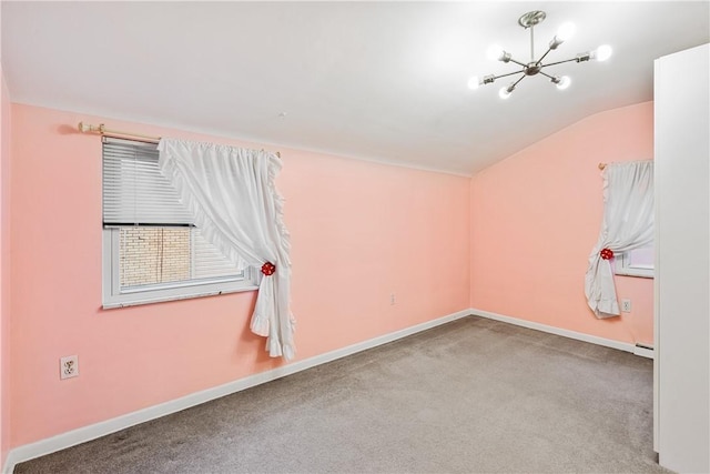 1009 Connor Rd, Castle Shannon, PA 15234 - carpeted spare room with a chandelier, vaulted ceiling, and baseboards