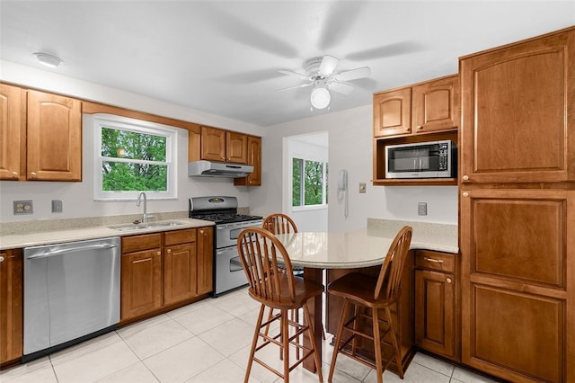 2023 Menold Dr, Mccandless, PA 15101 - kitchen featuring stainless steel appliances, a sink, under cabinet range hood, and healthy amount of natural light