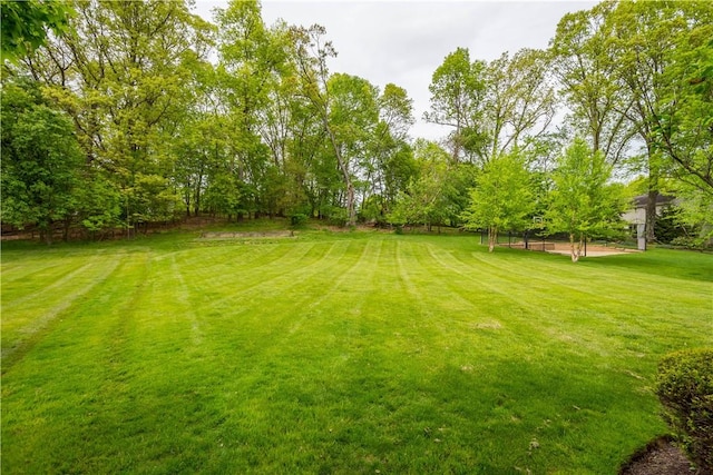 view of green lawn with view of scattered trees