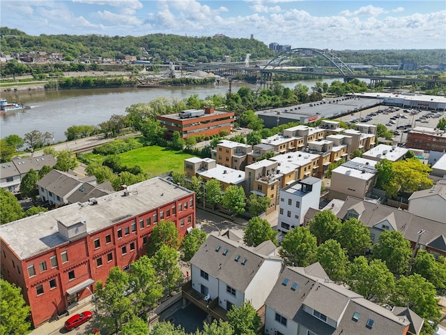 aerial view of a notable bridge and a nearby body of water