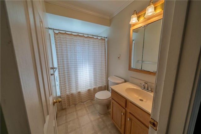 116 Diebold Rd, Robinson Twp Nwa, PA 15136 - full bathroom with crown molding, toilet, vanity, tile patterned floors, and a shower with curtain