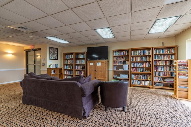 5600 Munhall Rd Unit 517, Squirrel Hill, PA 15217 - living room featuring carpet flooring, a paneled ceiling, and baseboards
