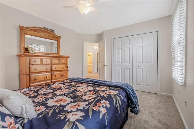 2108 Beams Run Rd, Jefferson Hills, PA 15025 - bedroom with light carpet, a closet, baseboards, and a ceiling fan