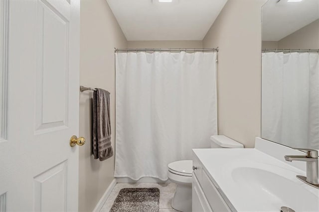 2108 Beams Run Rd, Jefferson Hills, PA 15025 - full bath with toilet, vanity, tile patterned floors, baseboards, and curtained shower