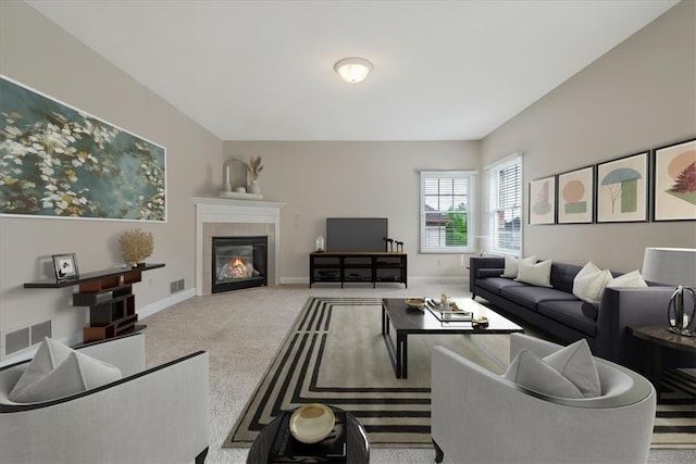 2108 Beams Run Rd, Jefferson Hills, PA 15025 - carpeted living room featuring a tile fireplace and baseboards