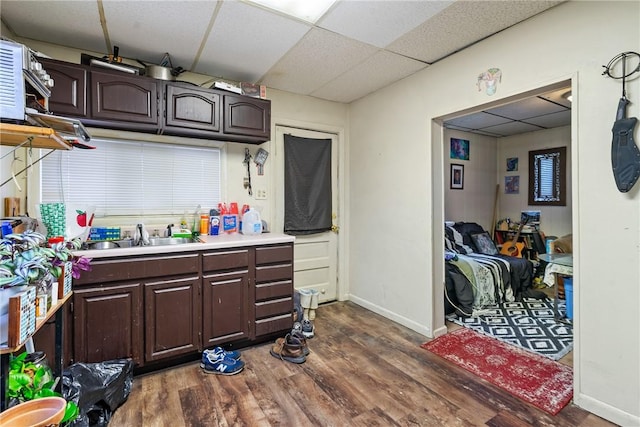 4974 Williamsport Rd, Elizabeth Twp/Boro, PA 15037 - kitchen with dark wood-style floors, a sink, dark brown cabinets, light countertops, and a drop ceiling