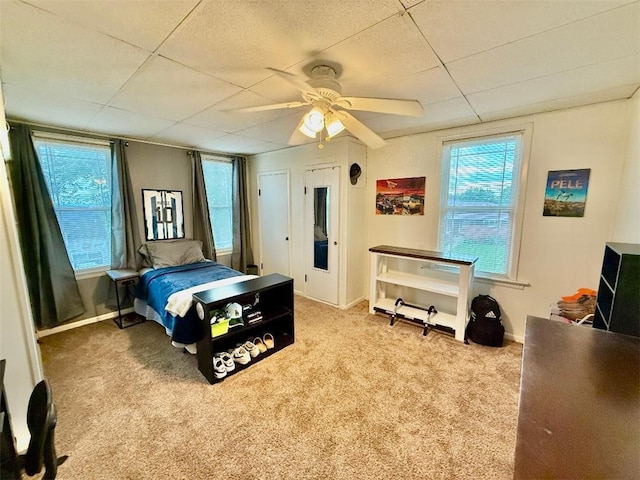 1701PLEASANT Pleasant, West Mifflin, PA 15122 - bedroom with a drop ceiling, carpet flooring, baseboards, and ceiling fan