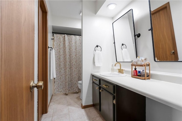full bath featuring toilet, tile patterned floors, and vanity