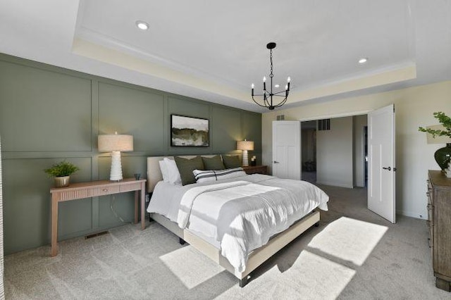 422 Hawthorn Hill Dr, Canonsburg, PA 15317 - bedroom with a tray ceiling, a chandelier, carpet floors, and recessed lighting