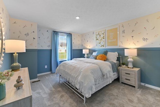 422 Hawthorn Hill Dr, Canonsburg, PA 15317 - carpeted bedroom with wallpapered walls and a wainscoted wall