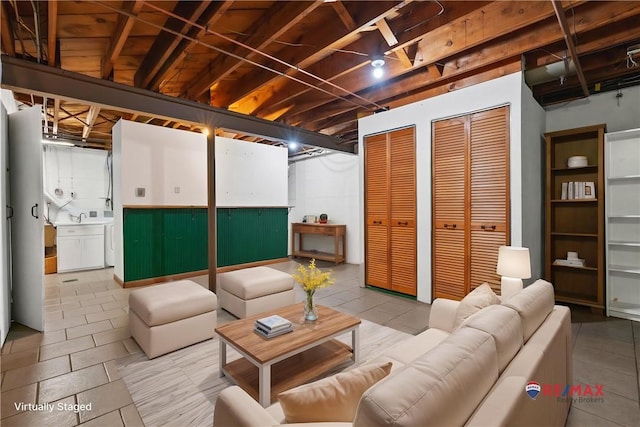 unfinished below grade area with tile patterned floors